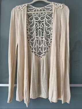 Anthropologie Cream Lace-Back Long Sleeve Women's Top L